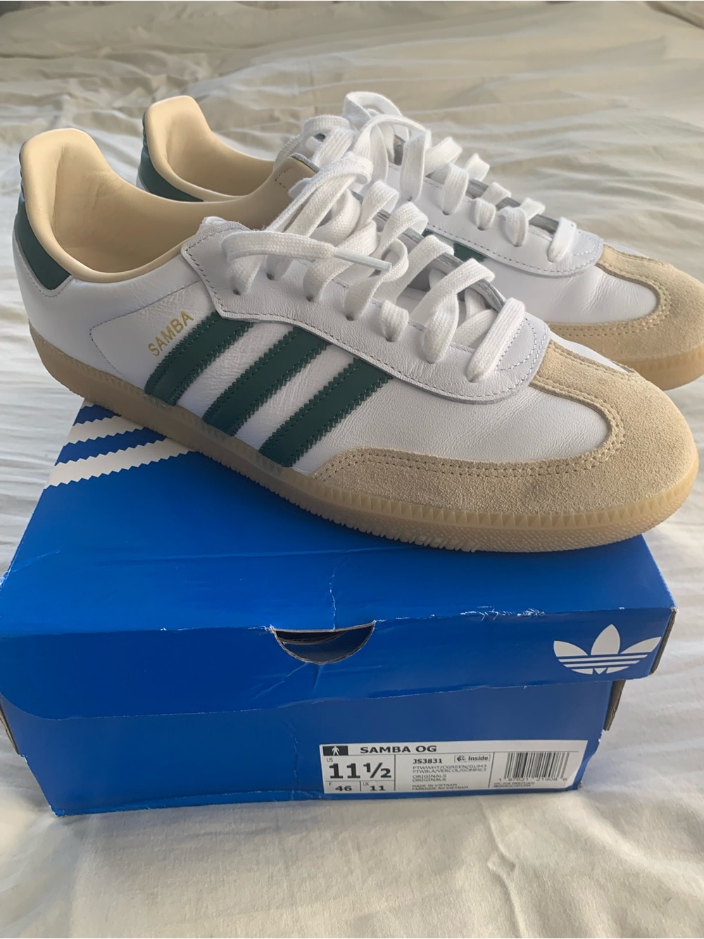 adidas Samba OG White with Green and Tan Accents